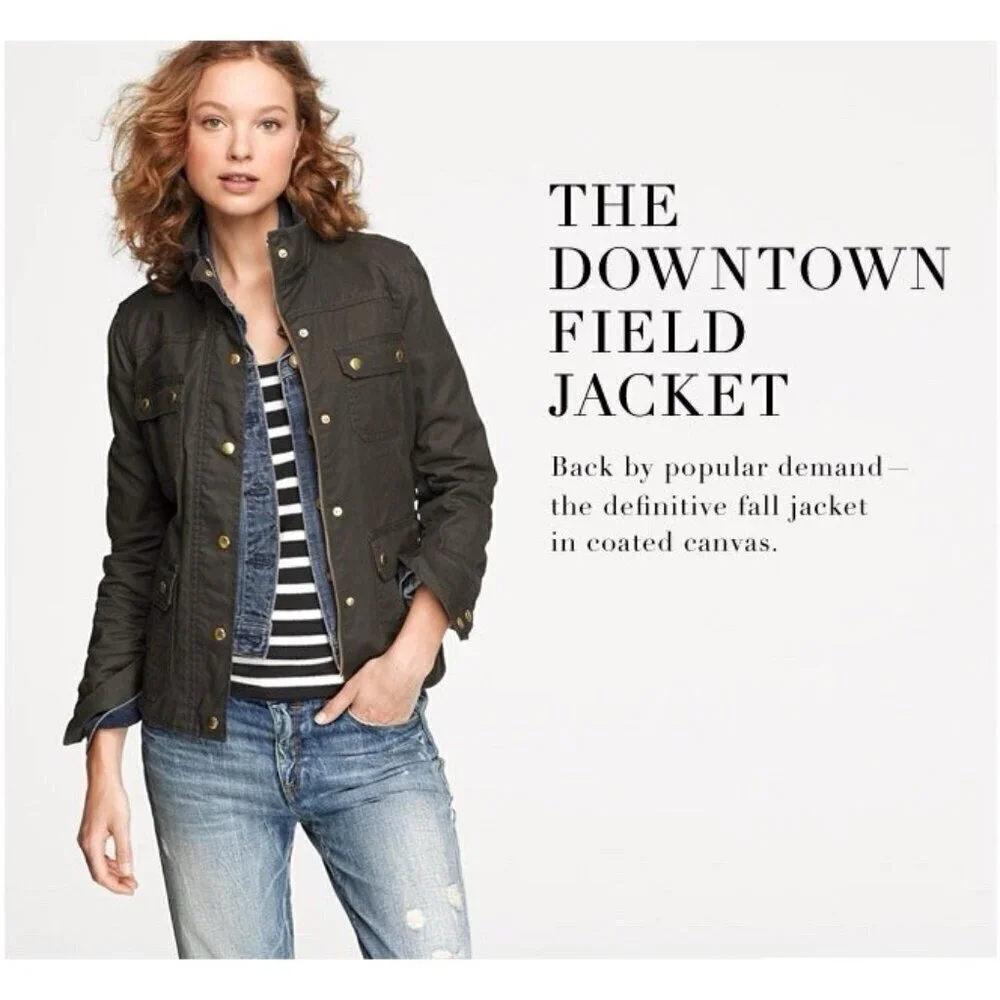 J Crew Womens Downtown Field Jacket Sz Small Olive Green Waxed Cotton Military